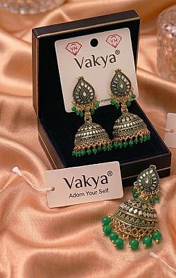  Green And Golden Jhumka 