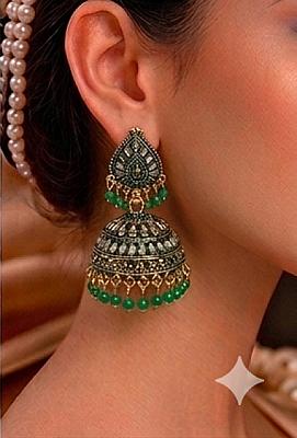  Green And Golden Jhumka 