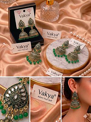  Green And Golden Jhumka 