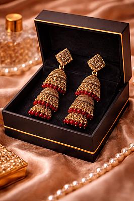  Red And Golden Jhumka 