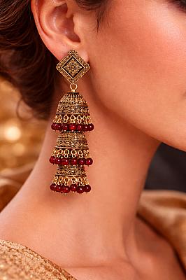  Red And Golden Jhumka 
