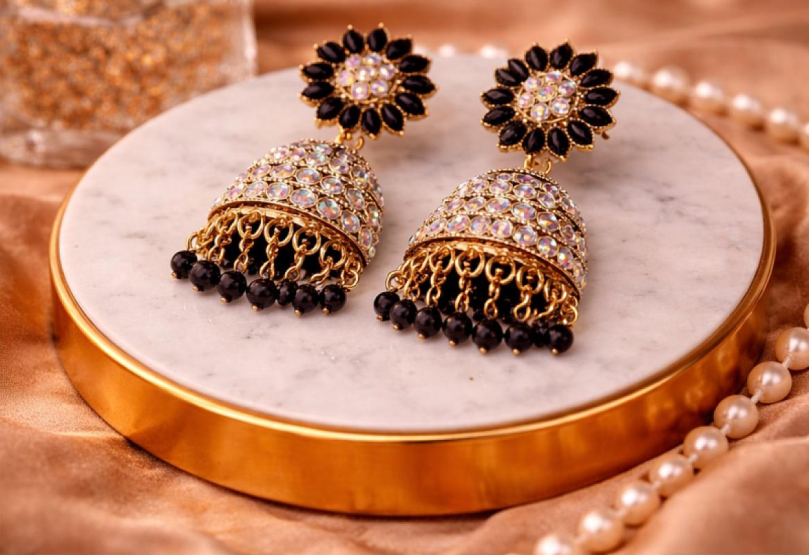  Black And Golden Jhumka 