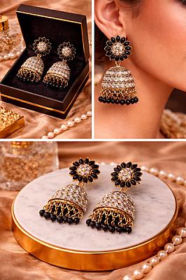  Black And Golden Jhumka 